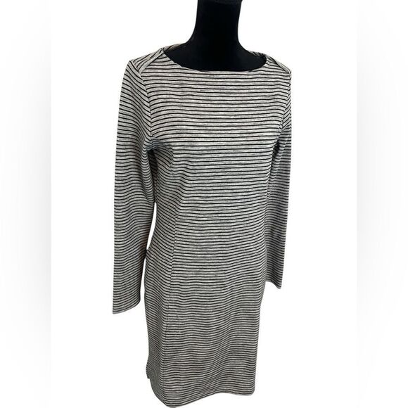 DULUTH TRADING CO BLACK & GRAY STRIPED KNEE LENGTH DRESS WOMENS SIZE SMALL - Picture 3 of 7